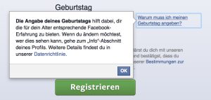 Facebook erklärt, warum Sie Ihr Geburtsdatum angeben müssen.
