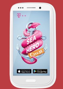 Handy mit dem Startscreen des Spiels Sea Hero Quest. (c) Deutsche Telekom/ T-Mobile