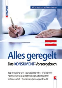 Cover Alles geregelt-Vorsorgebuch, Stichwort Unfall. (c) VKI