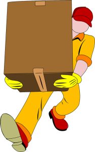Grafik: ein Mann beim Tragen eines großen Paketes, Stichwort Rückgabe. (c) Pixabay.com