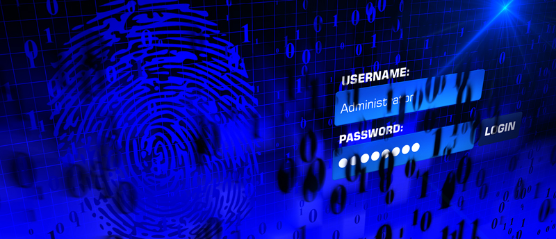 Login-Screen mit Administrator und Passwort-Eingabe vor einem Fingerabdruck. (c) Pixabay.com