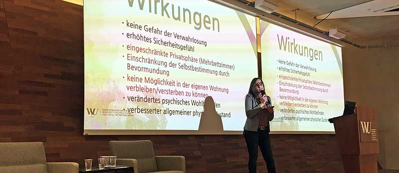 Flavia-Elvira Bogorin vom SE Kompetenzzentrum der WU Wien bei der Präsentation der Ergebnisse der Studie: Kosten/ Nutzen der Alten- und Pflegeheime am Beispiel Burgenland. (c) NPO & SE Kompetenzzentrum der WU Wien