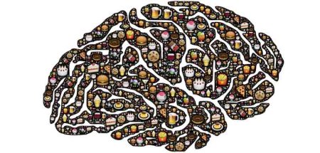 Illustration: Gehirn, auf dem nur Nahrungsmittel abgebildet sind. (c) Pixabay.com
