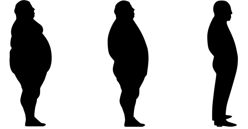 Silhouette von drei Männern, die von links nach rechts abnehmen und immer schlanker werden. (c) Pixabay.com
