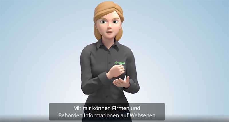 Ein Avatar von Sign Time, der Webinhalte in Gebärdensprache übersetzt. (c) Screenshot