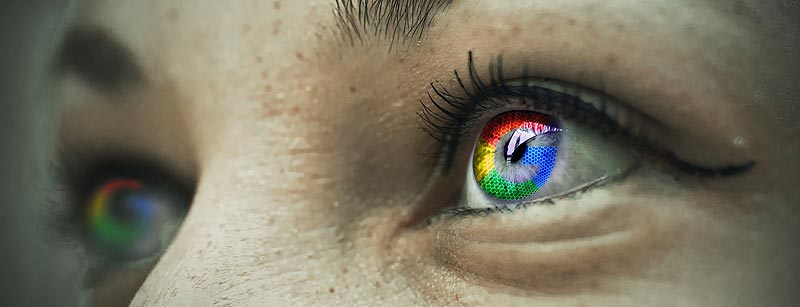 Quo vadis, Internet? Nutzer geben Prognosen für das Jahr 2069 ab 2 Die Augen einer Frau mit dem Google-Logo als Pupille. (c) Pixabay.com