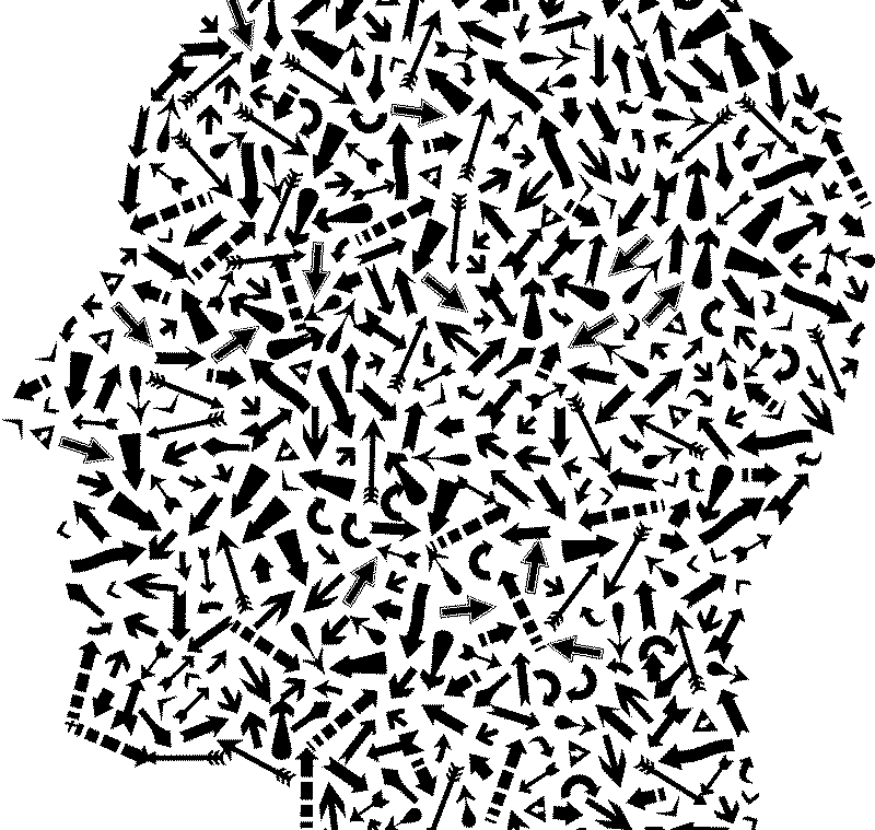Grafik: ein Kopf dargestellt mit unzähligen kleinen Pfeilen. (c) Pixabay.com
