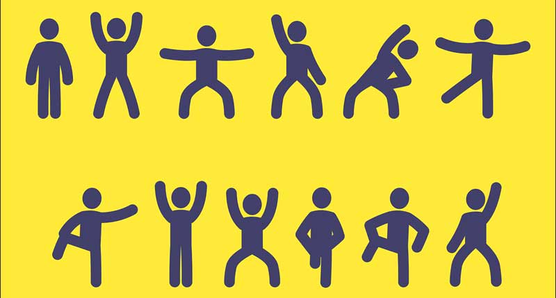 Illustration: Männchen, die verschiedene Gymnastikübungen machen, Stichwort StayFIT@home.
(c) Pixabay.com