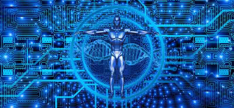 Digital Health bedingt zweierlei: Verantwortung und Vertrauen 1 Illustration: ein Cyborg mit ausgestreckten Armen vor dem Hintergrund einer Platine, Stichwort Digital Health.
(c) Pixabay.com