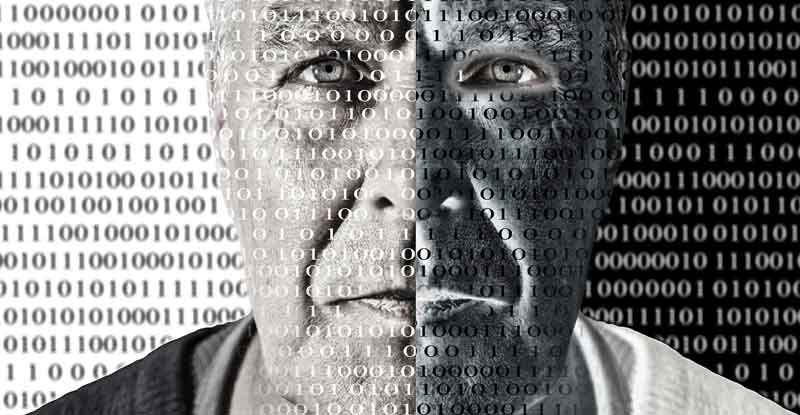 Illustration: Das Gesicht eines Mannes, darüber binäre Zahlencodes.
(c) Pixabay.com