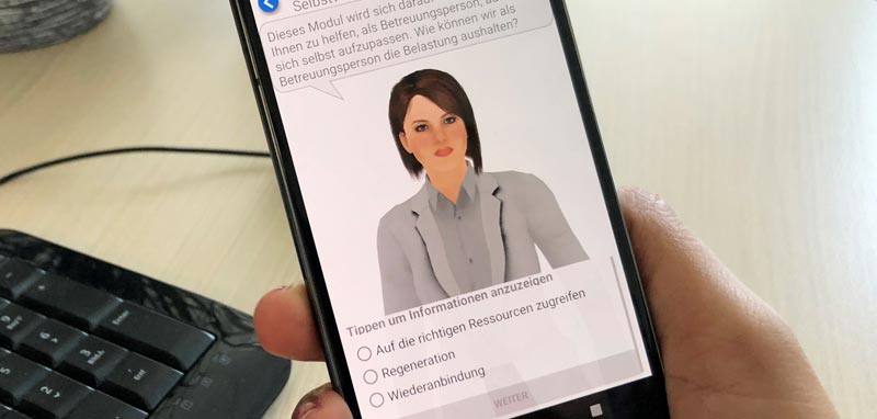 Ein Smartphone mit einem Avatar der App Success am Screen. (c) AIT – Austrian Institute of Technology