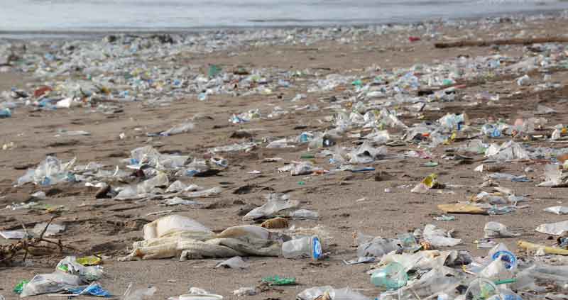 Ein Strand überseht mit Plastikmüll.
(c) Pixabay.com
