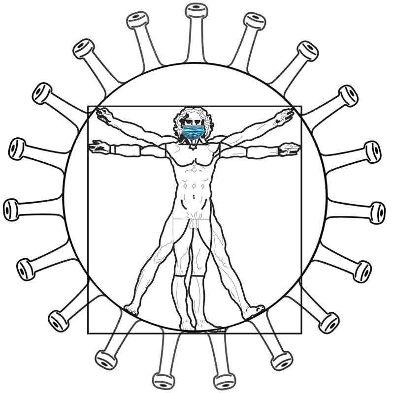 Lehren aus der Corona-Krise so rasch wie möglich umsetzen 2 Illustration: ein vitruvianischer Mensch mit einer Mund-Nasen-Schutzmaske in einem Corona-Virus.
(c) Pixabay.com