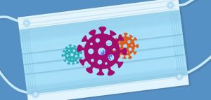 SARS-CoV2: Das sagen MedizinerInnen zur aktuellen Situation in Ö Eine Mund-Nasen-Schutzmaske mit Corona-Viren darauf. (c) Pixabay.com