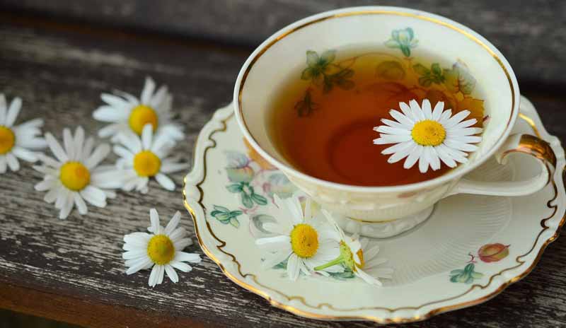 Eine Tasse Tee mit Kamillenblüten.
(c) Pixabay.com