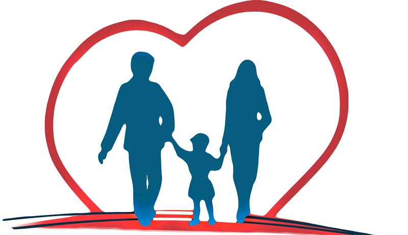 Illustration: eine Frau, ein Mann und ein Kind; darüber ein rotes Herz.
(c) Pixabay.com