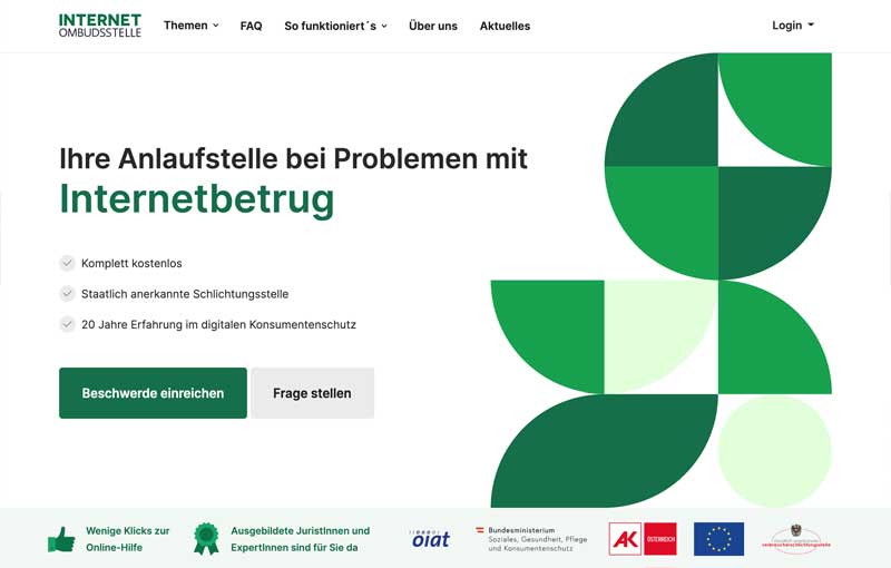 "Internet Ombudsmann" wird ab sofort zur "Internet Ombudsstelle" 1 Screenshot der neuen Startseite der Internet Ombudsstelle.
(c) Screenshot