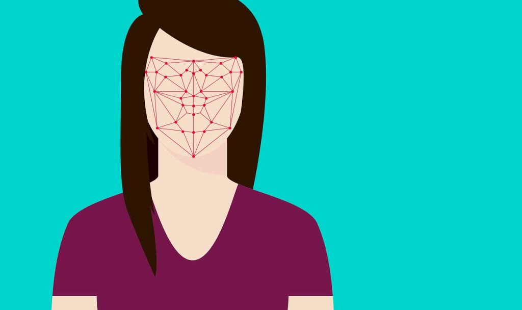 Grafik: das Gesicht einer Frau, in dem die Punkte und Linien eines Gesichtsscanns gezeichnet sind, Stichwort 2-Faktor-Authentifizierung.
(c) Pixabay.com
