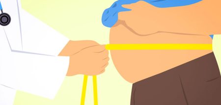 Grafik: ein Arzt, der bei einem Übergewichtigen den Bauchumfang misst. (c) Pixabay.com