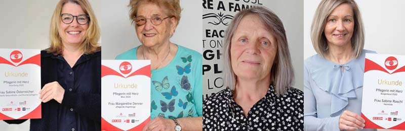 Sabine Österreicher, Margarete Denner, Monika Csuportová, Sabine Raschl – PflegerInnen mit Herz 2020.
(c) Verein PflegerIn mit Herz