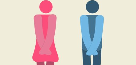 Grafik: ein Mann und eine Frau greifen sich in den Schritt, weil sie dringend auf´s WC müssen. (c) Pixabay.com