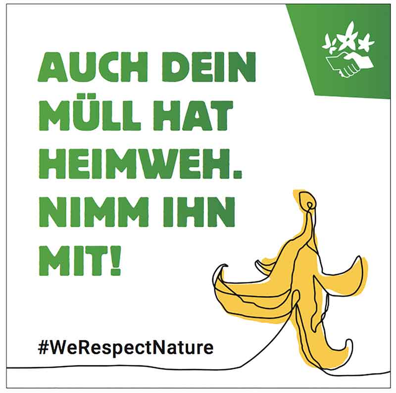 Sujet der neuen Naturfreunde-Kampagne: Auch dein Müll hat Heimweh. Nimm ihn mit!
(c) Naturfreunde Österreich