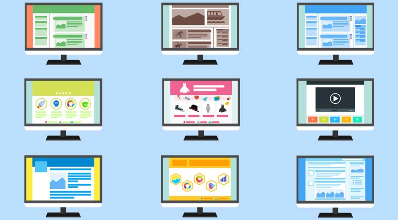 Grafik mit neun Bildschirmen, auf denen Webshops dargestellt sind, Stichwort Fake-Shops.
(c) Pixabay.com