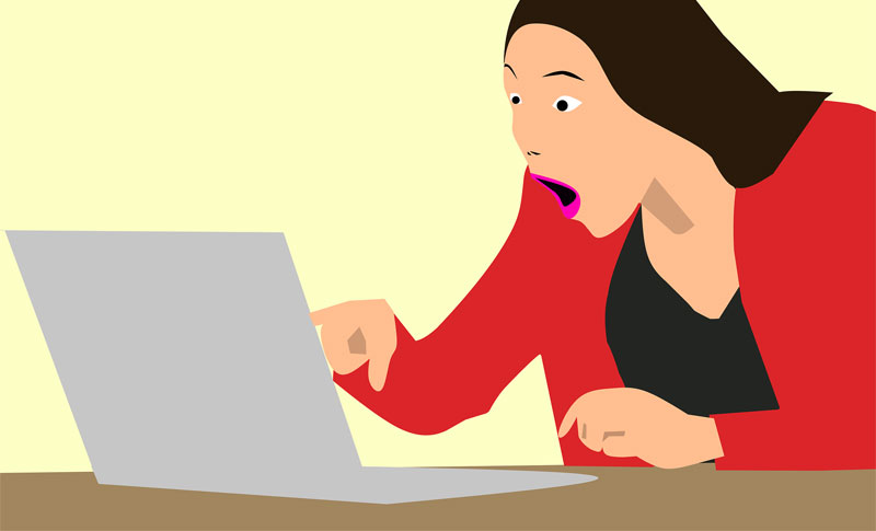 Grafik einer Frau, die erschrocken auf einen Laptop-Monitor zeigt.
(c) Pixabay.com