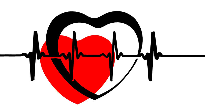 Illustration: ein rotes Herz, darüber ein schwarzes mit einer Herzschlaglinie, Stichwort Herzinsuffizienz.
(c) Pixabay.com