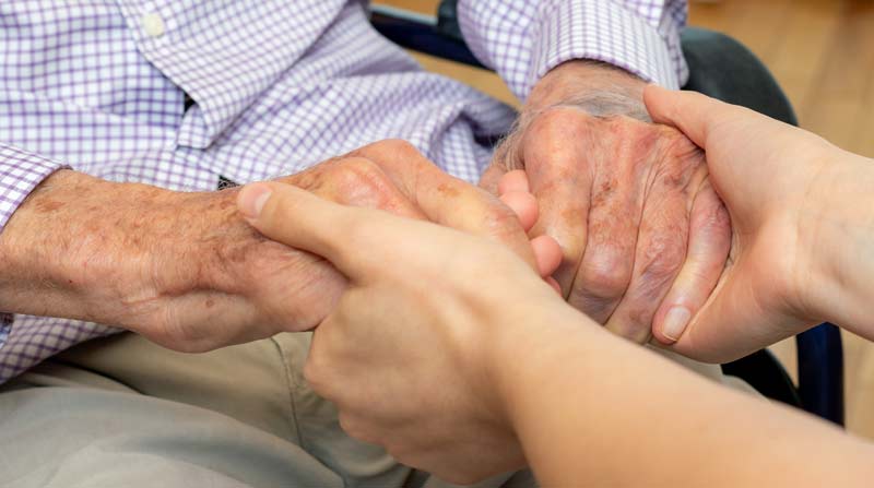 Offener Brief an die Bundesregierung zum Thema Pflegereform 1 Die Hände eines alten Mannes, die von den Händen einer jungen Frau gehalten werden, Stichwort offener Brief zur Pflegereform.
(c) AdobeStock