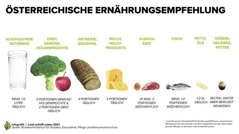 Infografik: Österreichische Ernährungsempfehlung.
(c) Land schafft Leben