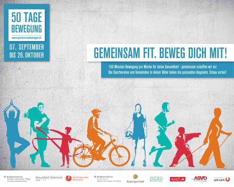 Jetzt ist Zeit für mehr Bewegung – kostenlose Angebote in ganz Ö 1 Sujet Gemeinsam fit. Beweg dich mit!
(c) Fit Sport Austria GmbH