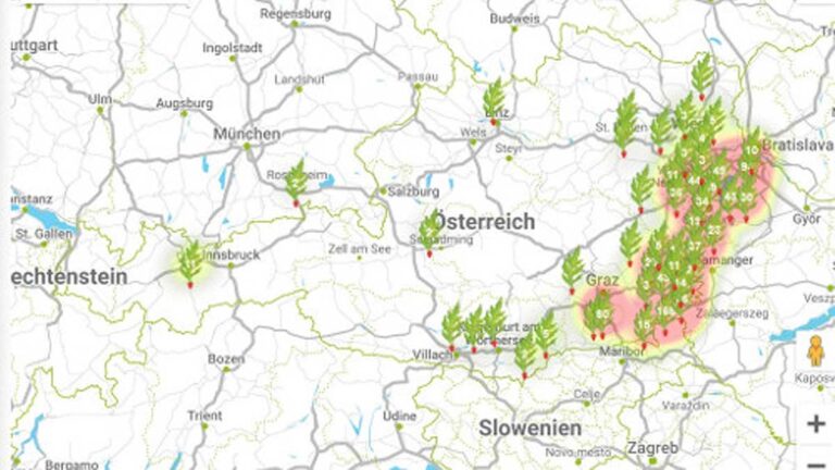Screenshot Ragweed-Belastung in Österreich. (c) Polleninformationsdienst