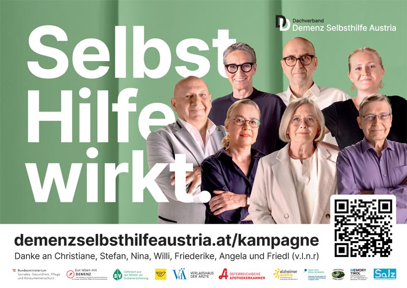 Plakat zur Kampagne Selbsthilfe wirkt.
(c) Dachverband Demenz Selbsthilfe Austria