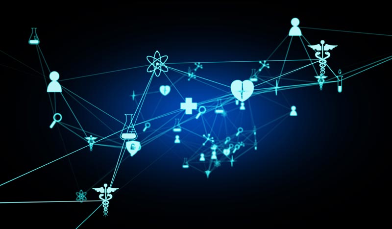 Miteinander verbundene Symbole als Veranschaulichung der digital vernetzten Welt.
(c) AdobeStock