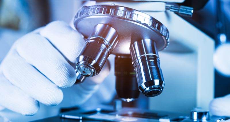 Vorsorgeuntersuchung Österreich: Das überfällige Evidenz-Update für Ihre Gesundheit 1 Nahaufnahme von Handschuhen, die ein Labormikroskop für eine Blut- oder Urinproben-Analyse einstellen, Stichwort Vorsorgeuntersuchung Österreich.(c) AdobeStock